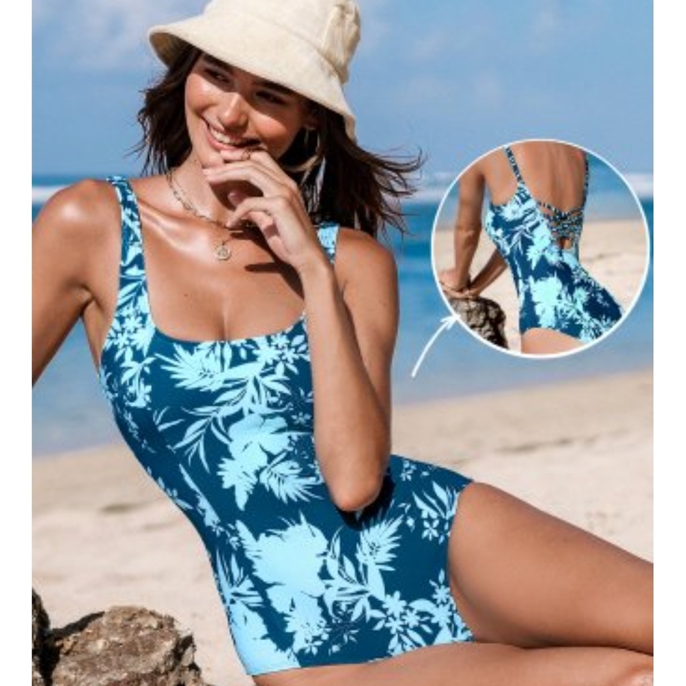 Blue Floral One-Piece Swimsuit